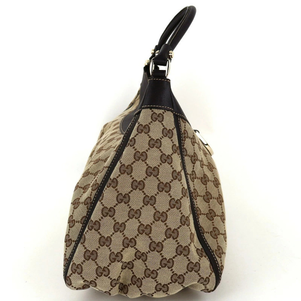 Gucci GG Canvas Hobo Bag Shoulder Tote Handbag Beige Brown Leather One - Picture 7 of 11